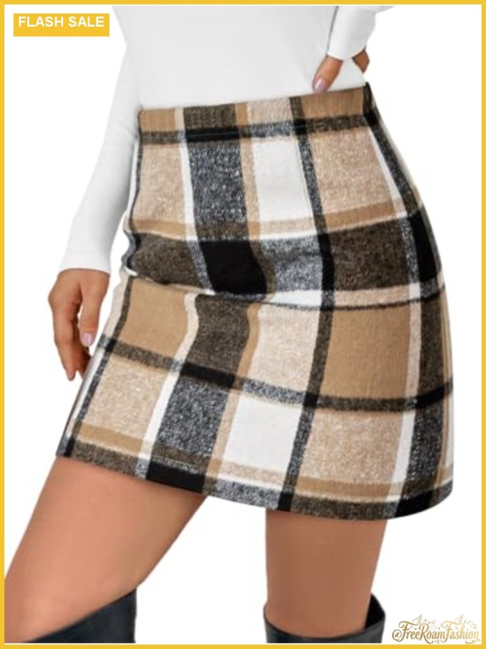 Plaid Mini Skirt High Waisted Bodycon Polyester Fall Winter